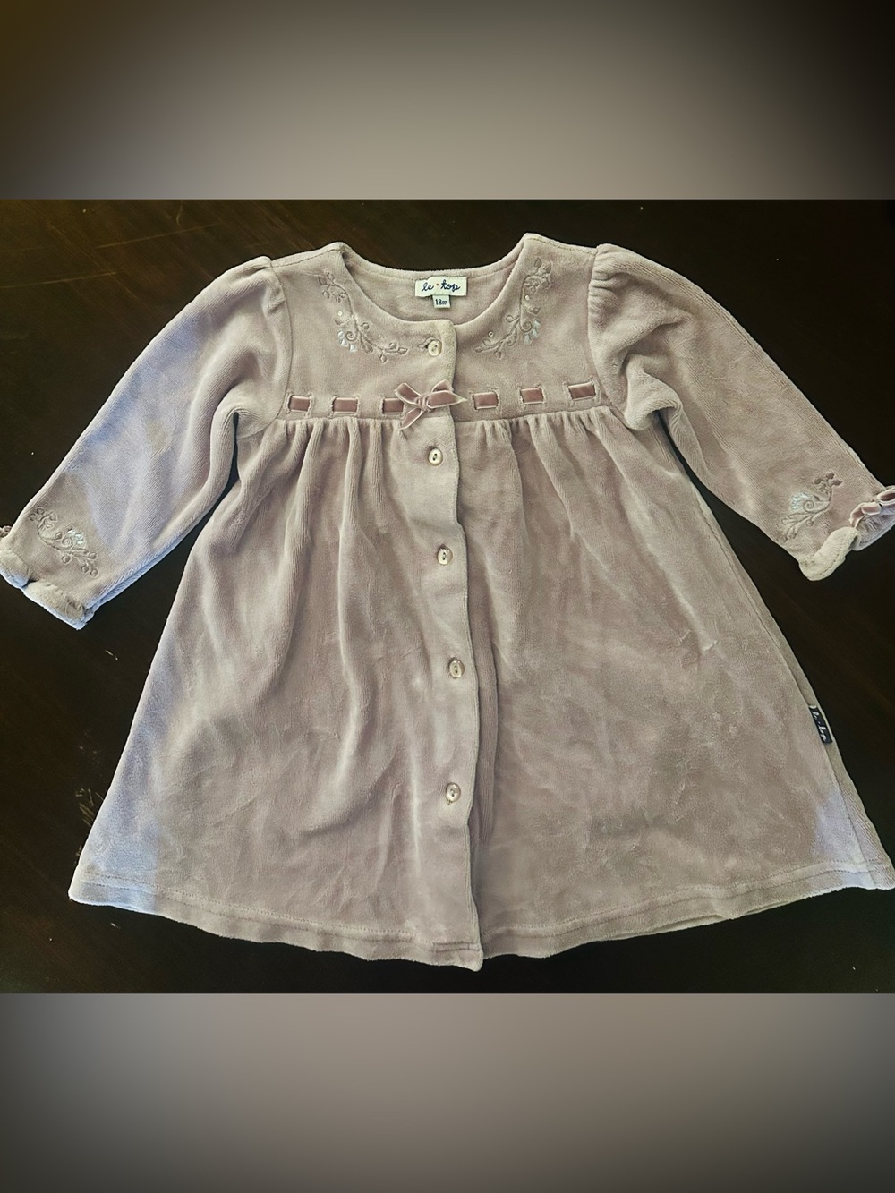 Girl’s Le Top Lavender Velvet Baby Dress with Ribbon Trim
